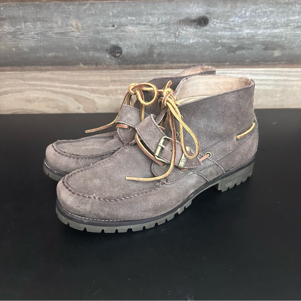 Polo Ralph Lauren Men’s Brown Leather Lace Up Rumford Moc Toe Ankle Boots 10d